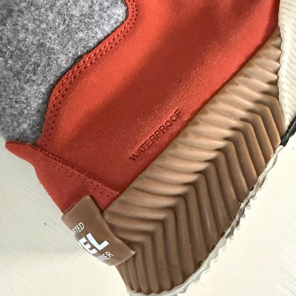 Sorel Out N About III Conquest Waterproof Suede Boots Burnt Orange Grey Womens